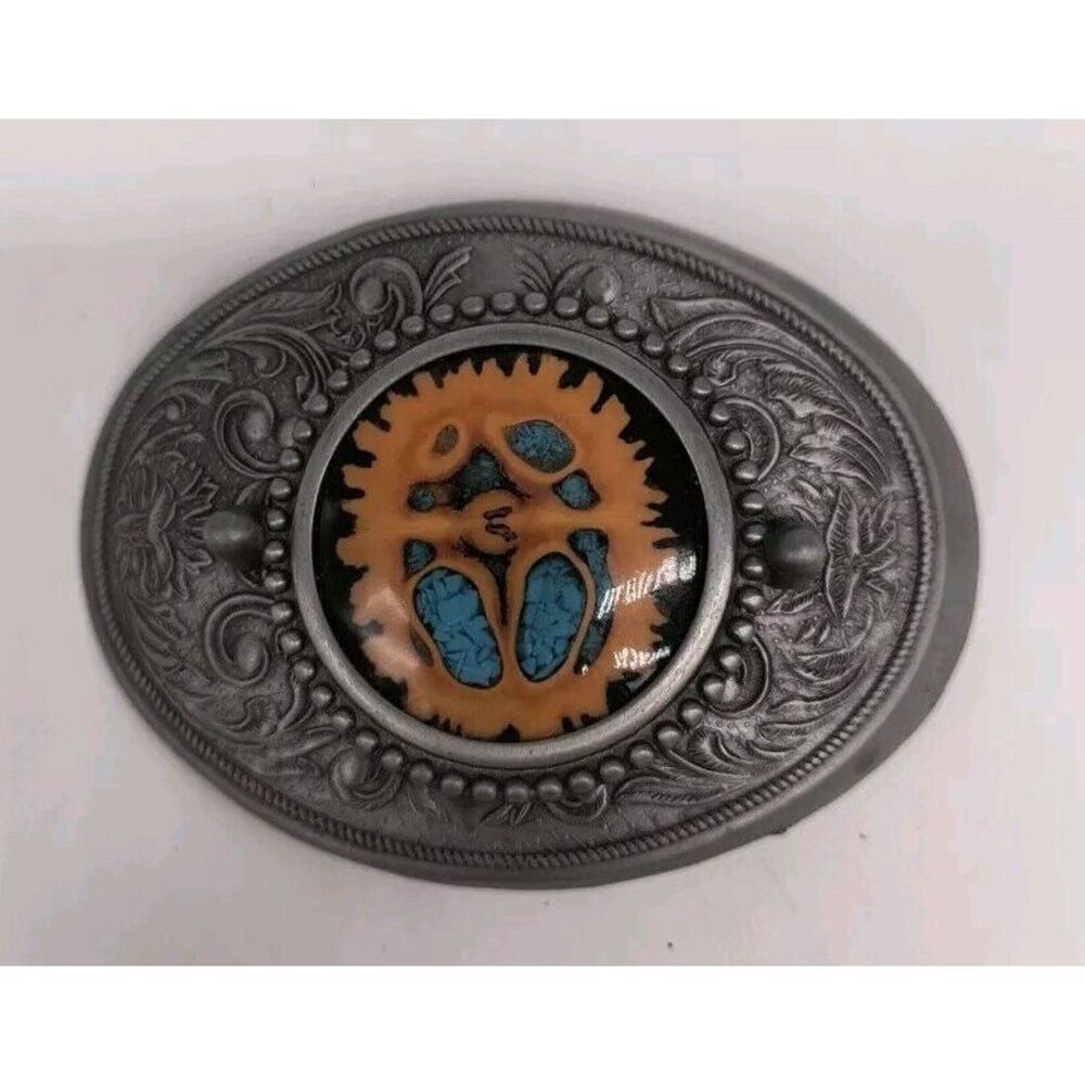 Vintage Turquoise And Resin Western Belt Buckle